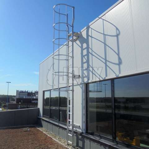 Cage ladder for fire evacuation, building access, machinery access, maintenance access and emergency access Cage ladder: industrial quality permanent egress and access solution.